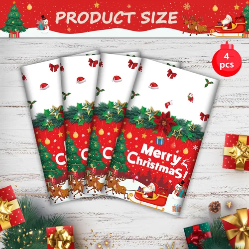 Miniatura 5 de Paquete de 4 manteles de Navidad para fiesta de Navidad, decoración de fiesta de Navidad, cubierta de mesa de Navidad con árbol de Navidad y copo