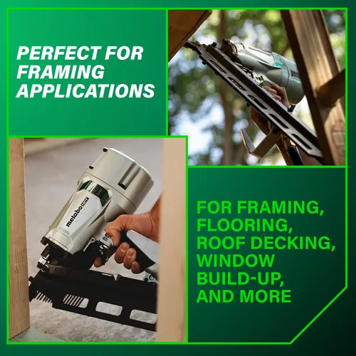 Miniatura 4 de Clavodora estructural Metabo HPT, clavadora neumática de potencia preferida por profesionales y herramienta de marco para pisos, cubiertas de techo