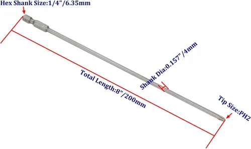 Miniatura 2 de Brocas de destornillador de cabeza de tornillo de cruz larga magnética de 1/4 de pulgada PH2 0.157 in de diámetro, cabeza cruzada, puntas