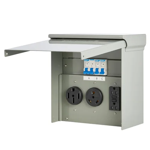 Miniatura 9 de VEVOR Panel de salida de energía temporal, caja de interruptor eléctrico para RV resistente a la intemperie con receptáculo de 20/30/50 amperios