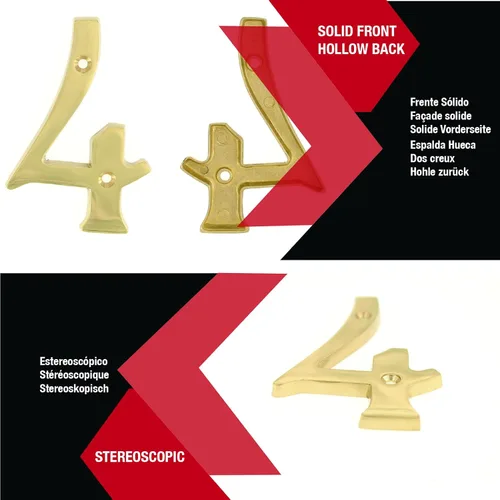 Miniatura 5 de A300 4 pulgadas latón brillante casa número 4/ZhongWang Hardware A300 Casa de latón brillante de 4 pulgadas número 4 Bright Brass