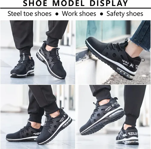 Miniatura 6 de Kezhiho Zapatos de punta de acero para hombre, con amortiguación de aire, ligeros, cómodos, transpirables, a prueba de pinchazos, antideslizantes
