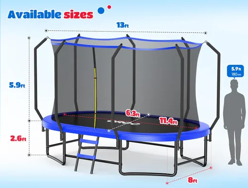 Miniatura 4 de ORCC Trampolín ovalado para exteriores con red de seguridad, trampolín de gimnasia recreativa para niños, trampolines de jardín con marco de acero