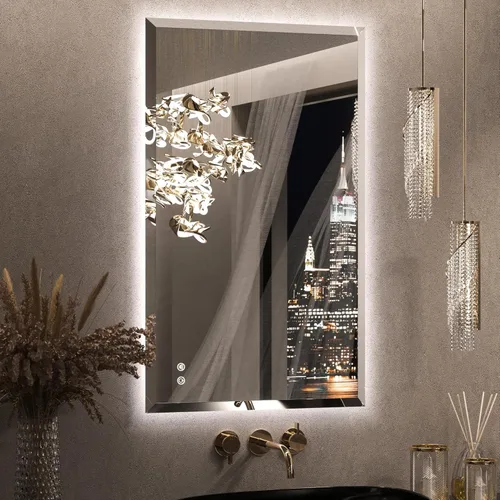 Miniatura 11 de Keonjinn - Espejo de 48x30 pulg retroiluminado LED para baño/tocador, luz de 3 colores ajustables blanca/cálida/natural, lúmenes altos, montaje