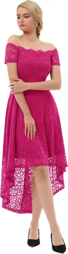 Miniatura 4 de Dressystar Vestido de Cóctel de Encaje para Mujer Hi-Lo con Hombros Descubiertos para Dama de Honor Vestido de Fiesta Formal Swing