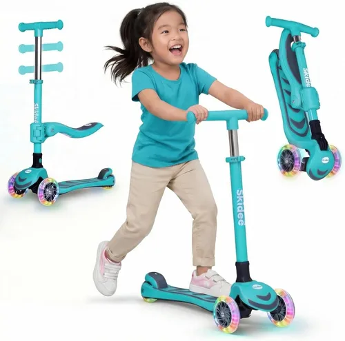 Miniatura 14 de SKIDEE Kick Scooter for Kids Ages 3-5 Foldable 3 Wheel Scooter with Lean-to-Steer, Adjustable Height, Removable Seat & LED Light Wheels Toddler