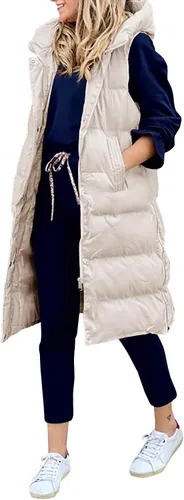 Miniatura 2 de Inorin Chaleco de plumón para mujer con cuello alto, grueso, con capucha, sin mangas, abrigo largo