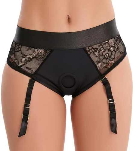 BQQSHH Ropa interior con arnés para ropa interior con correa, bragas sin tirantes para hombres, mujeres, parejas, color negro