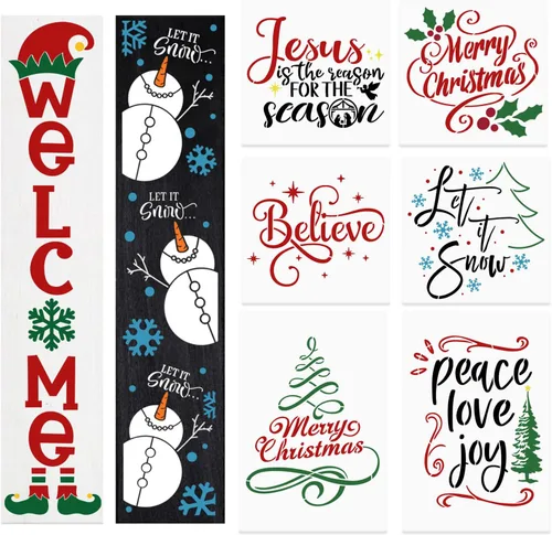 Miniatura 10 de Plantillas de cara de muñeco de nieve de Navidad de 5 pulgadas para pintar en madera, plantillas de dibujo de adornos navideños reutilizables