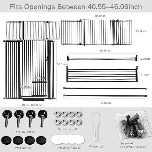 Miniatura 2 de SHYUJAJIE Puerta para mascotas extra alta de 71 pulgadas con puerta pequeña para gatos, puerta ancha ajustable de 29.55 a 46.06 pulgadas, puertas