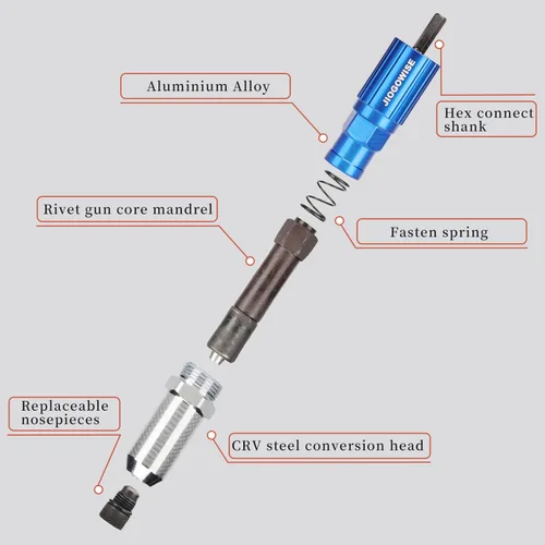 Miniatura 7 de Kit de adaptador de pistola de remache profesional JIOGOWISE, accesorio de remache para taladro eléctrico, fácil procesamiento para trabajo
