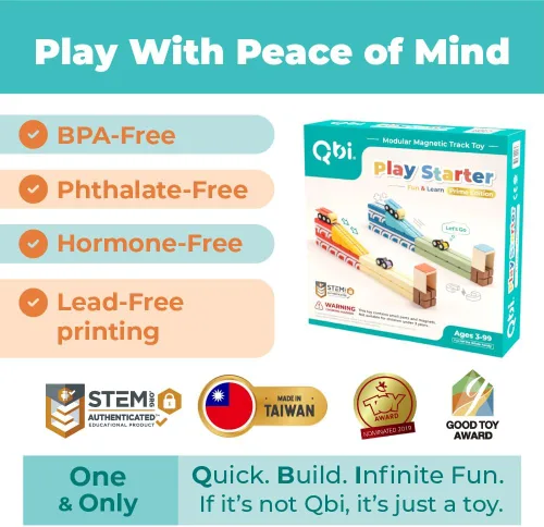 Miniatura 5 de QBI - Juego de bloques magnéticos de inicio 4 en 1 Bloques de construcción STEM con 4 autos y baldosas de pista 3D Juguetes magnéticos