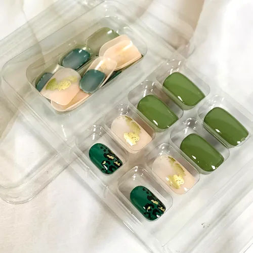 Miniatura 5 de Uñas postizas a presión ataúd de longitud corta, 24 piezas de cobertura completa, reutilizables, brillantes, uñas postizas con pegamento, uñas