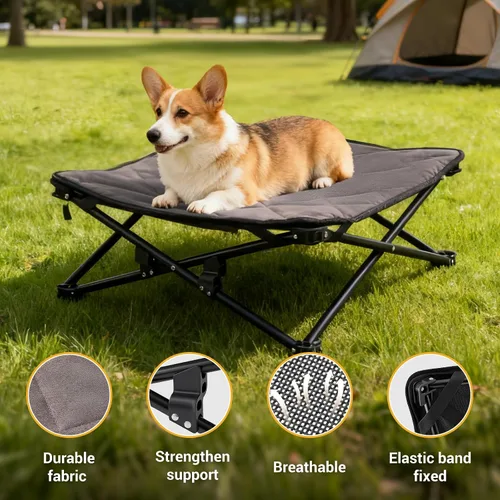 Miniatura 5 de KingCamp Cama elevada para perros pequeños, cama de mascotas elevada y de enfriamiento para exteriores con malla transpirable lavable y pies