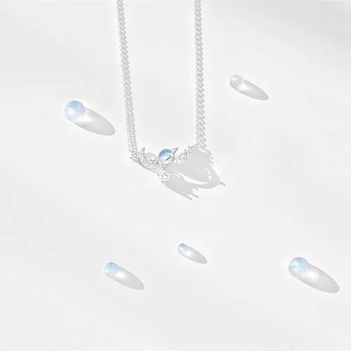 Miniatura 3 de Collar decorativo de plata 925 con dije de piedra esmaltada creativa, estrella y luna, cadena de clavícula, joyería elegante