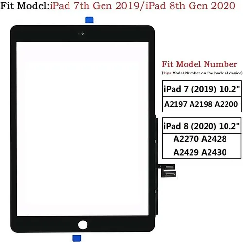 Digitalizador de pantalla táctil para iPad negro 7/8 2019 2020 7ª/8ª generación 10.2 pulgadas, A2197 A2198 A2200 A2270 A2428 A2429 A2430 reemplazo