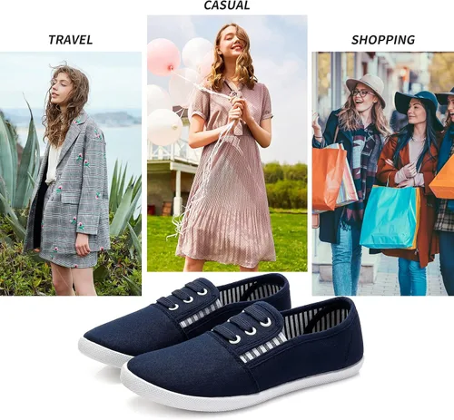 Miniatura 6 de Tenis de lona para mujer, zapatos casuales para caminar, zapatos de tenis planos, zapatos de vestir antideslizantes, zapatos de trabajo