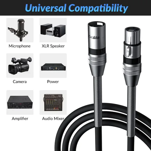 Miniatura 7 de Cables de micrófono XLR (1 pie, paquete de 2), cable de micrófono balanceado XLR macho a hembra, cordón de altavoz blindado de 3 pines, conectores