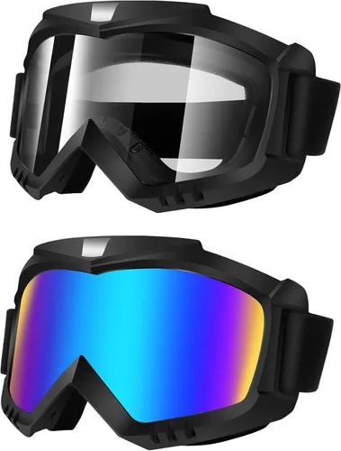 Paquete de 2 gafas de motocross – Motocicleta, ATV, equitación, esquí, resistente al viento gafas de carreras Colorido + transparente