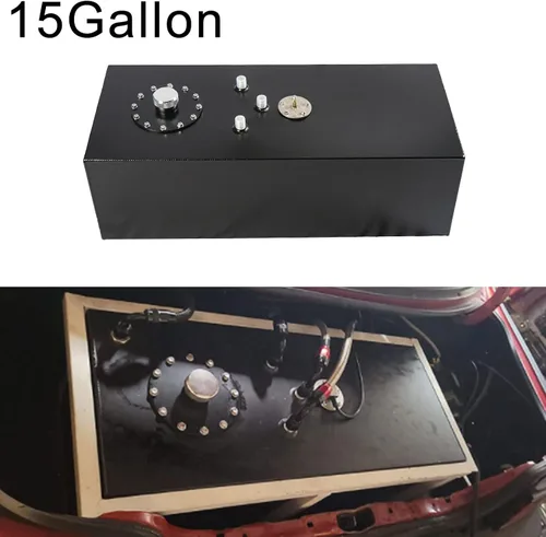 Miniatura 4 de Tanque de celda de combustible universal de 15 galones 57L de aluminio con tapa y sensor de nivel pulido negro