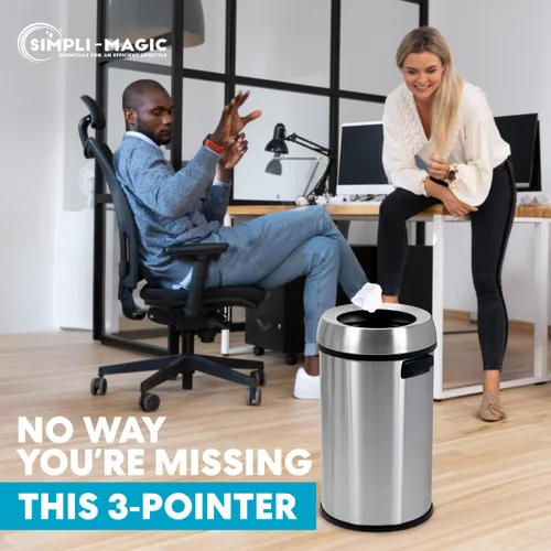 Miniatura 6 de SIMPLI-MAGIC Bote de basura de 16 galones (60L) con tapa abierta – Bote de basura comercial redondo – Resistente a las manchas, fácil de limpiar