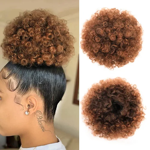 Miniatura 16 de Yinmei Baibian Extensiones de Cabello Sintéticas de Moño con Cordón Afro Rizado Crespo Degradado Marrón Tamaño Grande Peinado Recogido para Mujeres