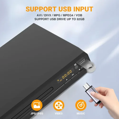 Miniatura 8 de Reproductor de DVD, Reproductor de DVD sin restricción regional HDMI para Smart TV, escalado 1080P, entrada USB, cable de salida HDMI/RCA incluido
