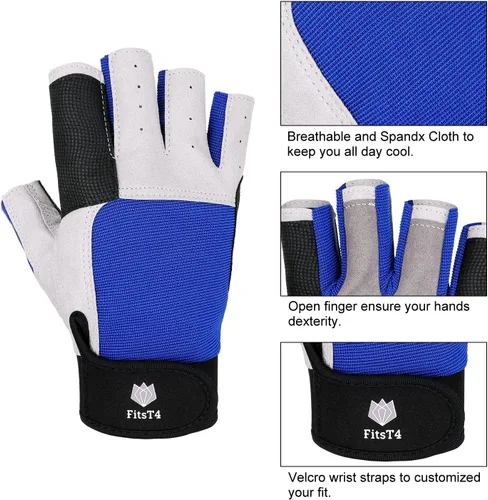 Miniatura 2 de FitsT4 Sports Guantes de vela de 3/4 dedos y agarre, ideales para vela, yate, remo, kayak, pesca, deportes acuáticos para hombres y mujeres Azul