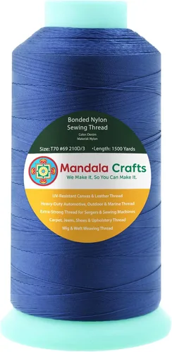Miniatura 187 de Mandala Crafts - Hilo de nailon para coser cuero, tapicería, mezclilla y para trenzar el pelo; resistente, 1500 yardas, tamaño 69 T70 Marrón