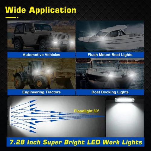 Miniatura 7 de WFPOWER Esparcidor de luz LED de montaje empotrado, paquete de 2 focos marinos de 7.3 pulgadas, barra de luz LED de inundación de muelle
