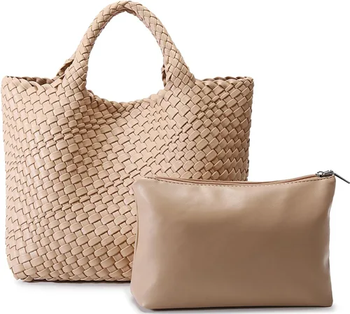 Miniatura 7 de Queenoris Bolso tejido para mujer, bolso de mano de cuero vegano grande para verano, playa, viaje, bolso y bolso retro hecho a mano