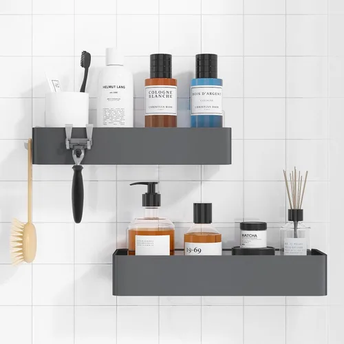 Miniatura 12 de Kitsure Organizador de ducha – Paquete de 2 organizadores de ducha adhesivos, estantes de metal inoxidables, organizadores de baño sin taladrar