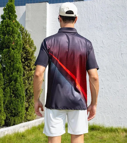 Miniatura 3 de uideazone Camisa de golf para hombre, de ajuste seco, atlética, absorbe la humedad, rendimiento con impresión 3D, manga corta