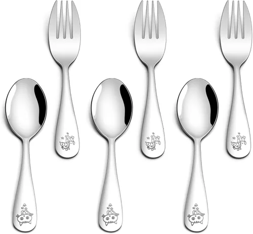 Miniatura 10 de E-far Tenedores para niños pequeños, juego de 6 tenedores de acero inoxidable para niños pequeños, utensilios pequeños de metal