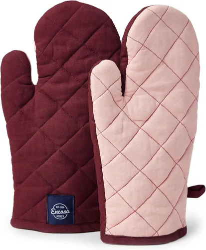 Miniatura 14 de Encasa XO Guantes de horno resistentes al calor de algodón (juego de 2 piezas) - Acolchados y seguros 30x17 cm - para cocina, cocinado y horneado