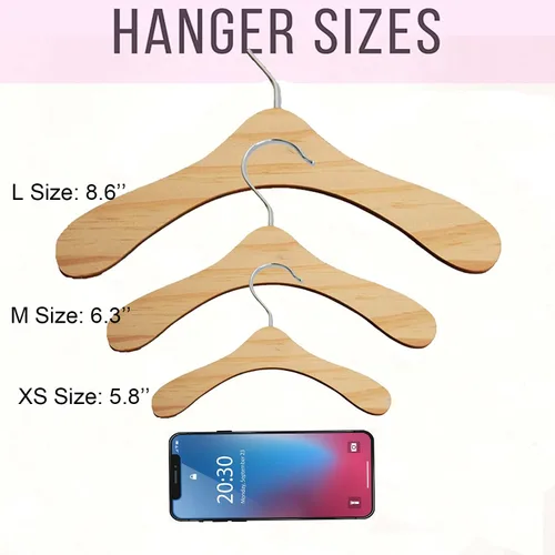 Miniatura 4 de Paquete de 5 perchas de madera, colgador de ropa para perros de 8.6 pulgadas, perchas pequeñas para vestido de muñeca, ropa, vestidos, accesorios (L)