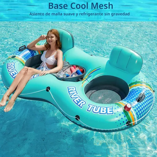 Miniatura 3 de Jasonwell Flotador Inflable para 2 Personas de Alta Resistencia para Río/Piscina con Enfriador Desmontable, Tubos para Lago, Balsa Flotadora de Río