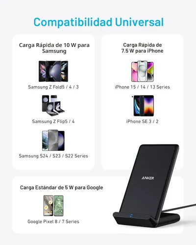Miniatura 3 de Anker Cargador inalámbrico 313 (soporte), certificado Qi para iPhone 17/17/17 Pro/17 Pro Max/15/14/13, Galaxy S23 S22 S21 de carga rápida de 10 W