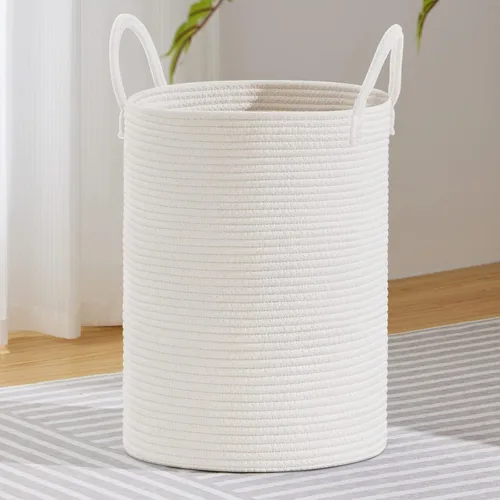Miniatura 15 de VIPOSCO Cesta de lavandería grande, cesta de almacenamiento de cuerda tejida alta para mantas, juguetes, ropa sucia en la sala de estar, baño, Rayas