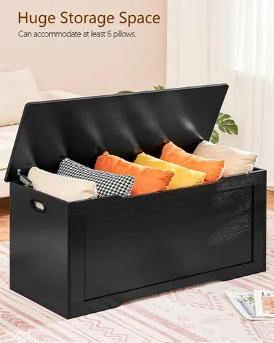 Miniatura 4 de usikey Cofre de almacenamiento de 39.4 pulgadas, baúl de juguetes, caja de juguetes con bisagras de seguridad, banco de almacenamiento superior L