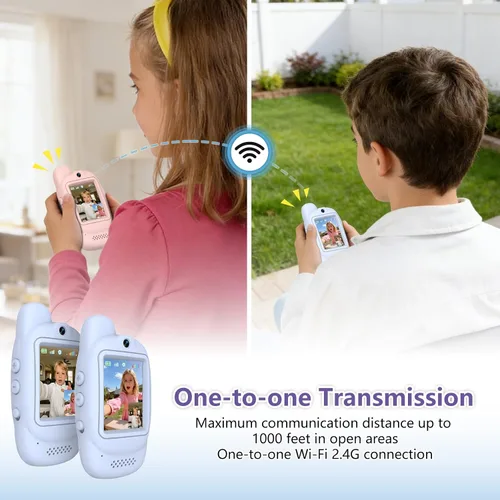 Miniatura 6 de Walkie Talkies de video para niños, paquete de 2 walkie talkies de video recargables, cámara HD, cambiador de voz, para diversión familiar, Azul