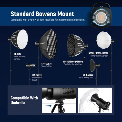 Miniatura 8 de NEEWER CB60 RGB 70W Luz de Video LED con Control de Aplicación, Montura Bowens Salida Continua de Color Completo 18000Lux/1m CCT 2700K-6500K CRI97+