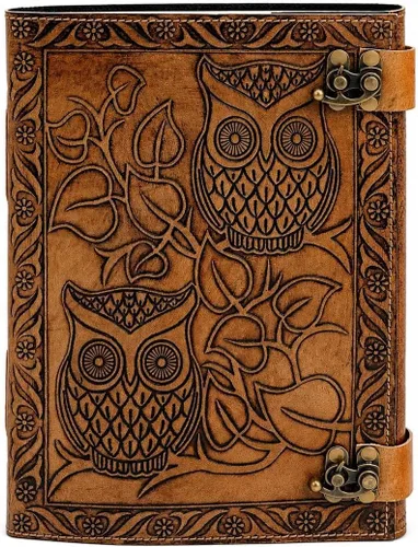 Miniatura 7 de Diario de búho, diario de cuero en relieve de búho, diario de cuero para hombres, diario de cuero para mujeres, diario de papel hecho a mano de 240
