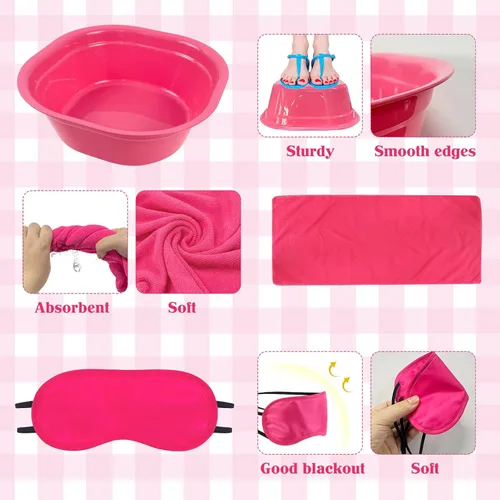 Miniatura 3 de Kit de spa de pies para niñas, suministros de fiesta de spa para niñas con 12 piezas de bañera de pies y 12 toallas de mano rosas y 12 máscaras