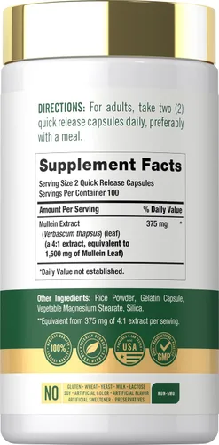 Miniatura 2 de Carlyle Extracto de hoja de gordolobo 200 cápsulas Verbascum Thapsus Suplemento sin OMG, sin gluten