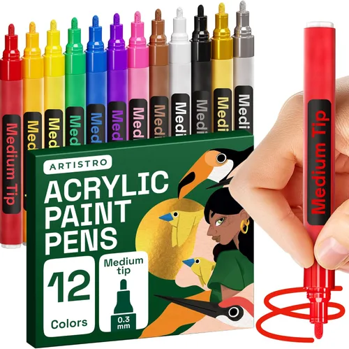 ARTISTRO 12 Bolígrafos de Pintura Regulares para Marcado en Vidrio, Pintura en Roca, Cerámica, Madera, Tela, Álbum de Recortes, Manualidades DIY,