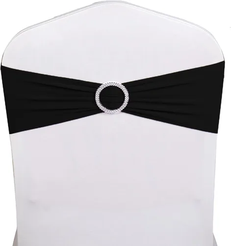 Miniatura 2 de Paquete de 50 bandas negras de elastano para sillas de boda, lazos con hebillas para fiestas, cumpleaños, fiestas, banquetes de jubilación