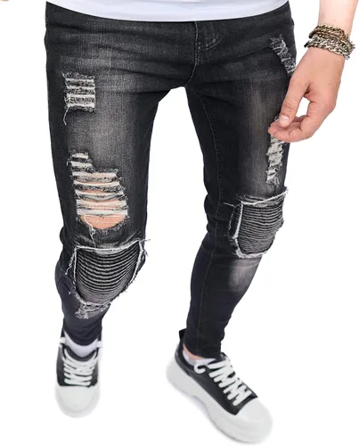 Miniatura 2 de Jeans elásticos ajustados para hombre, jeans ajustados rasgados para hombre, desgastados de pierna recta, pantalones cómodos para hombre