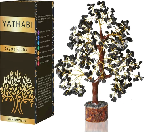 Miniatura 8 de YATHABI Escultura de gema de turmalina negra, árbol de cristal, decoración de Feng Shui, árbol de dinero de buena suerte