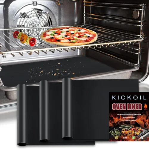 Miniatura 10 de Revestimientos de horno para la parte inferior del horno/horno eléctrico/horno de gas/horno tostador, alfombrilla antiadherente para la parte Negro